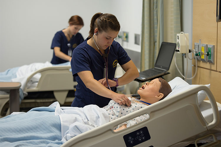 medical student with simulation patient