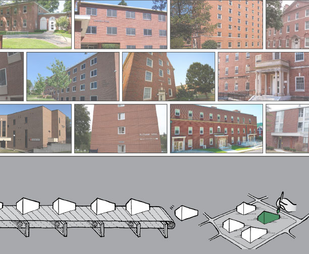 collage of brick dormitory buildings