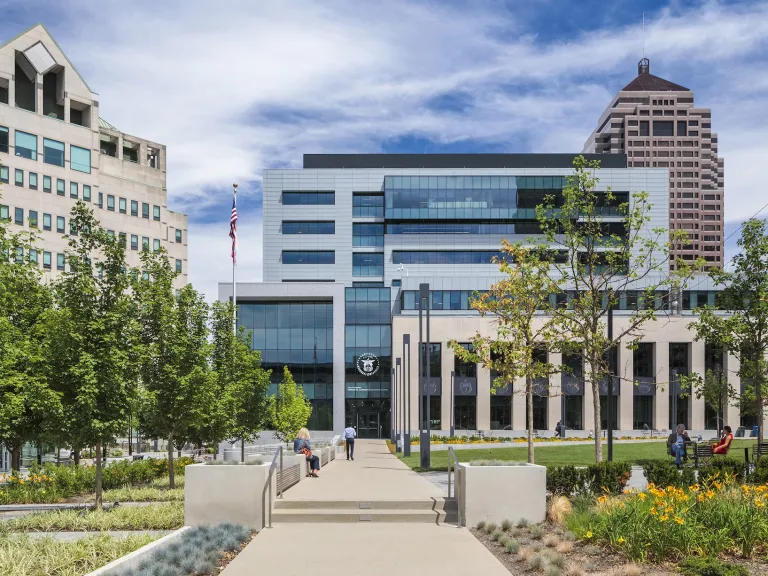Exterior of the Michael B. Coleman Government Center at daytime