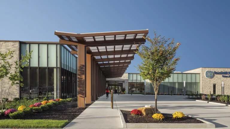 Exterior of entrance to the River Valley Campus during the day