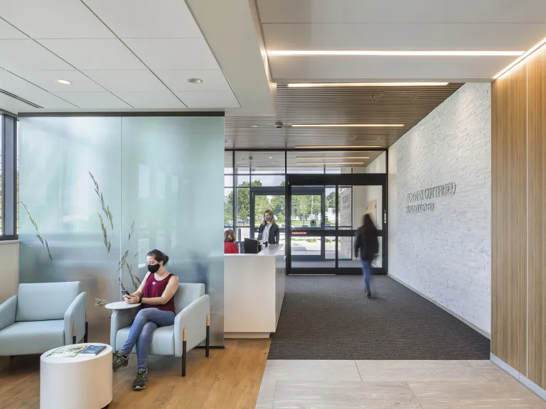 Interior view of a healthcare lobby.