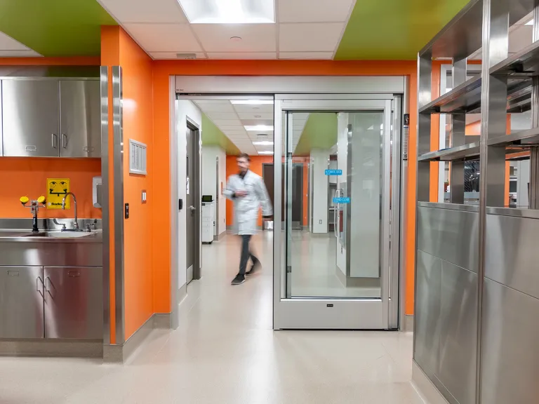 Healthcare research facility interior.