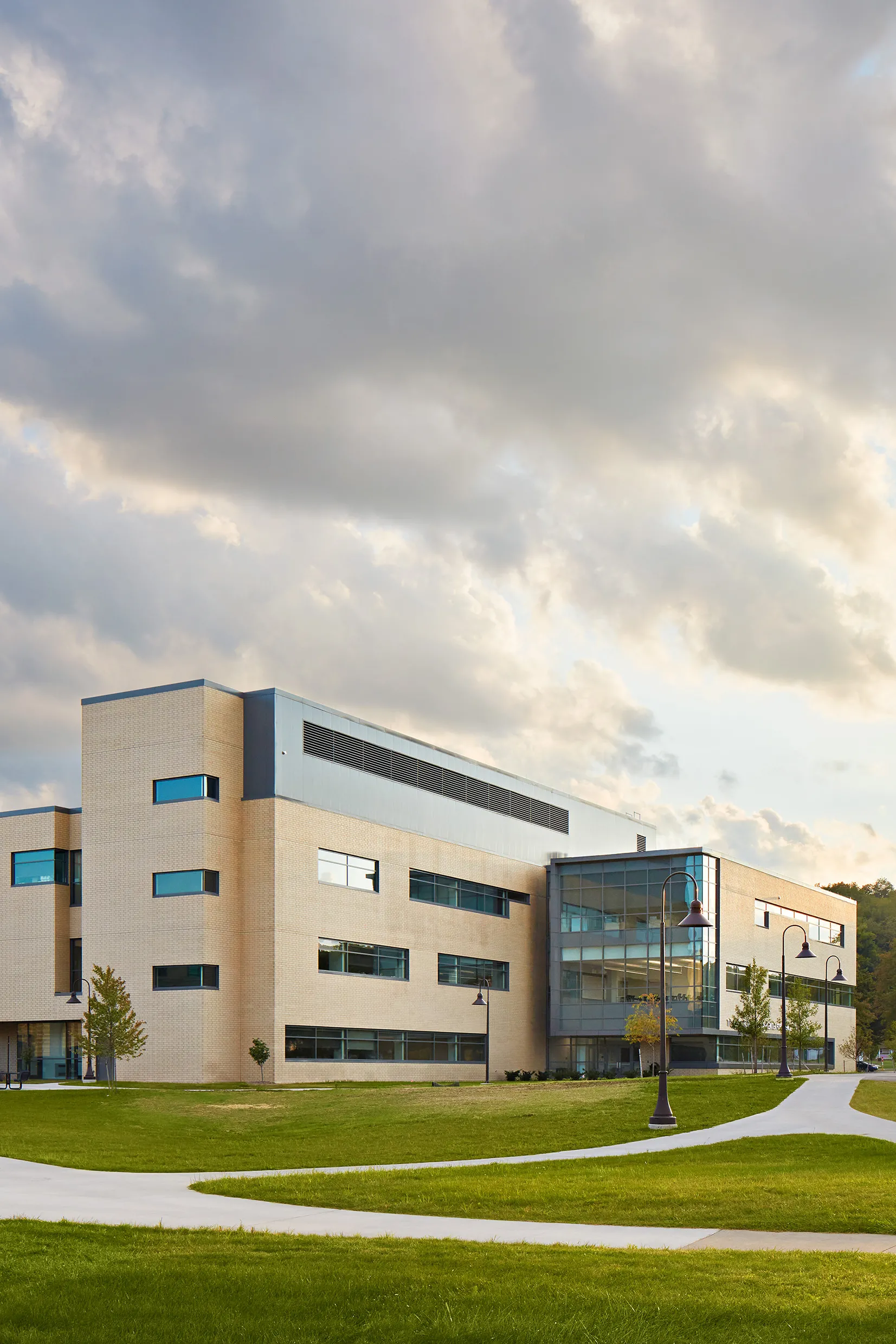 building exterior on college campus at dawn