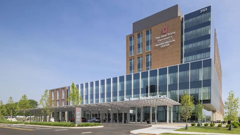Exterior view of The Ohio State University Wexner Medical Center James Outpatient Care.