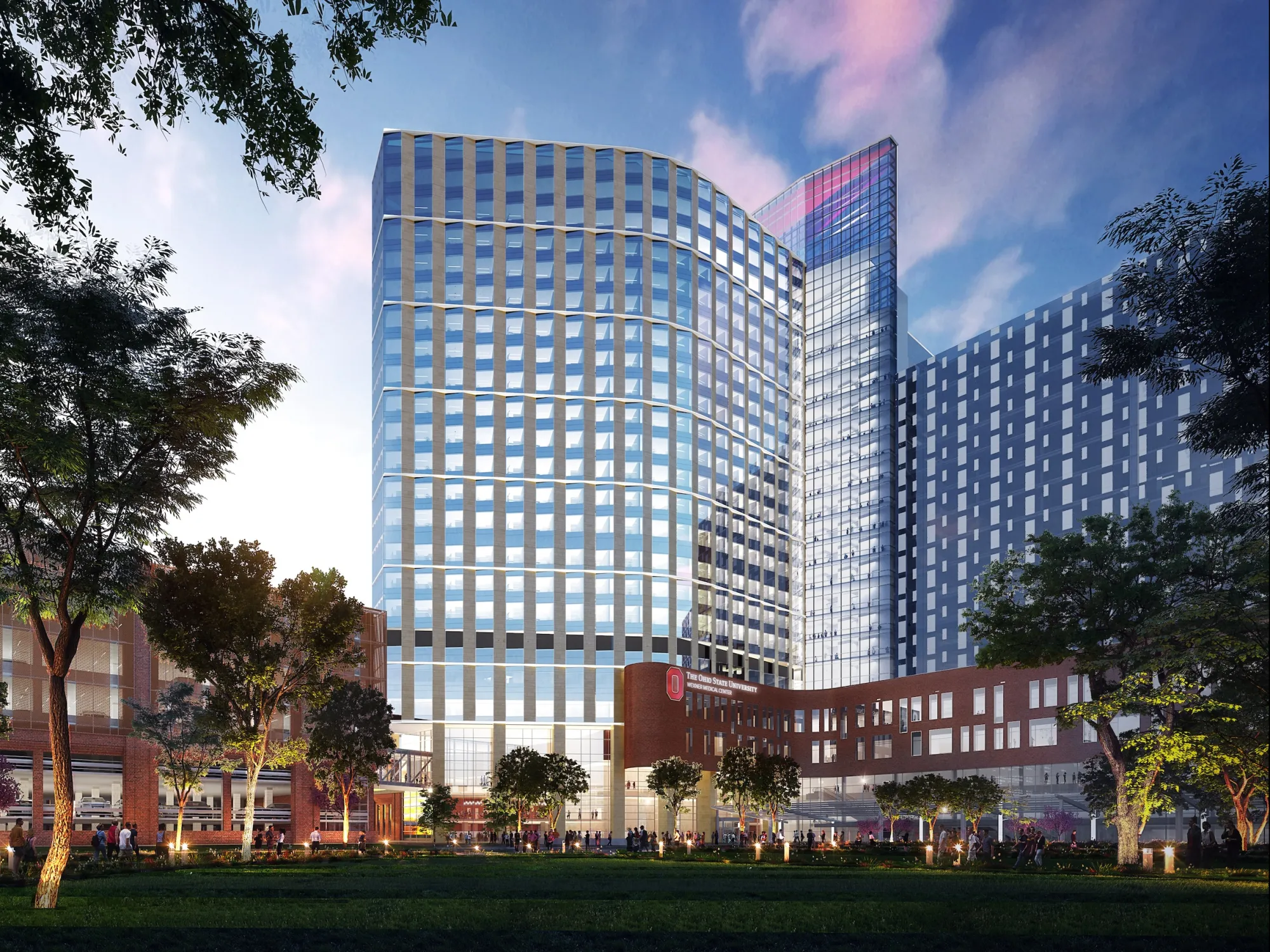 Large hospital tower with hundreds of glass windows