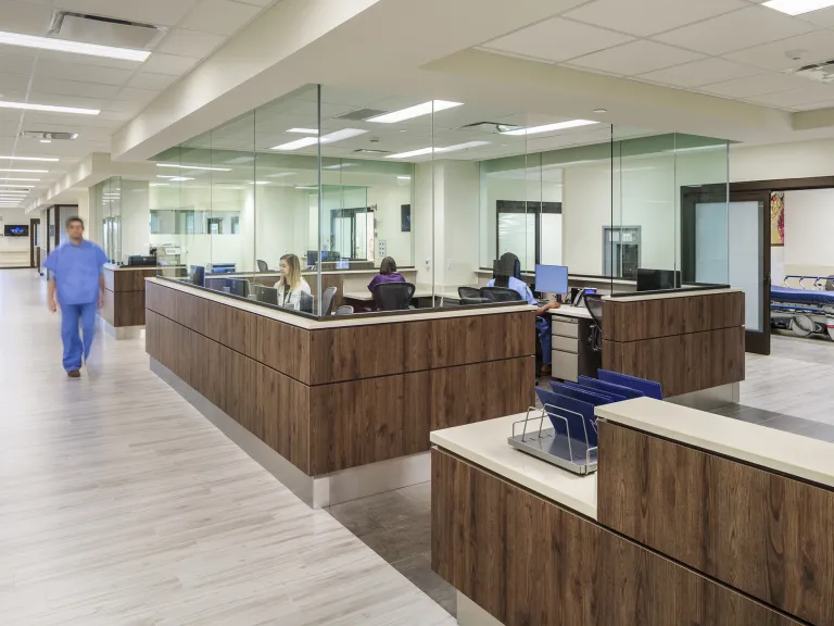 Desk station in a health facility.